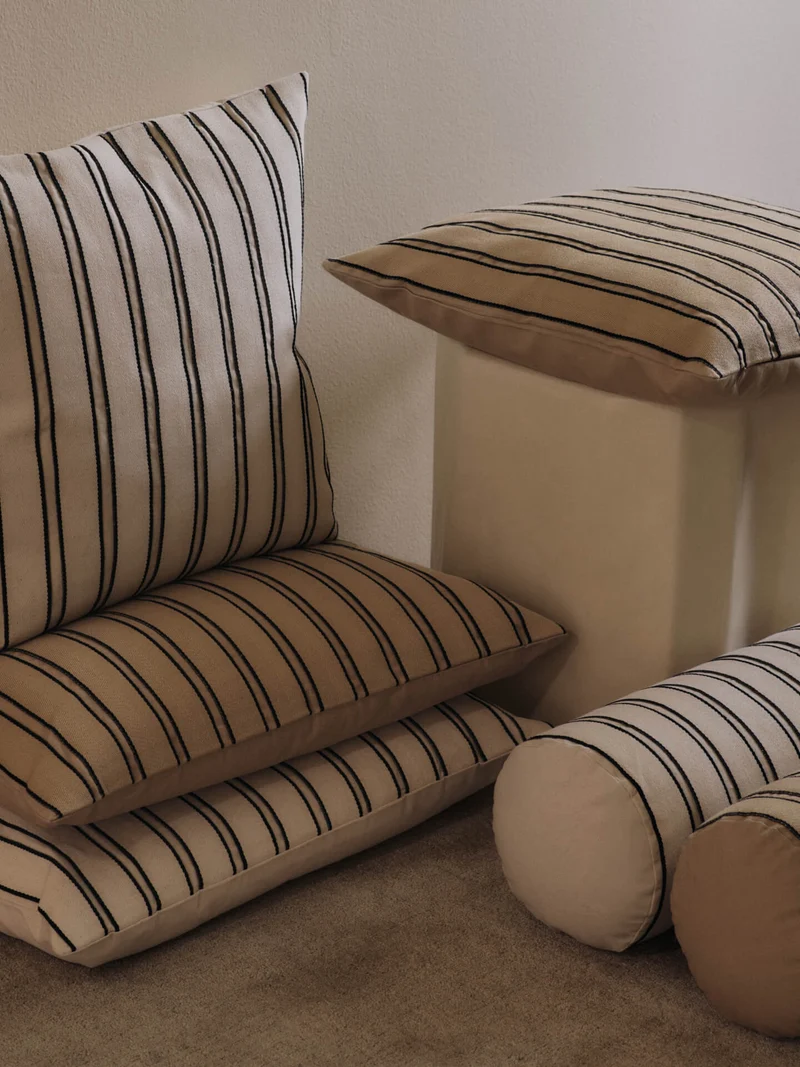 Twill Bolster Cushion - Off-White/Black