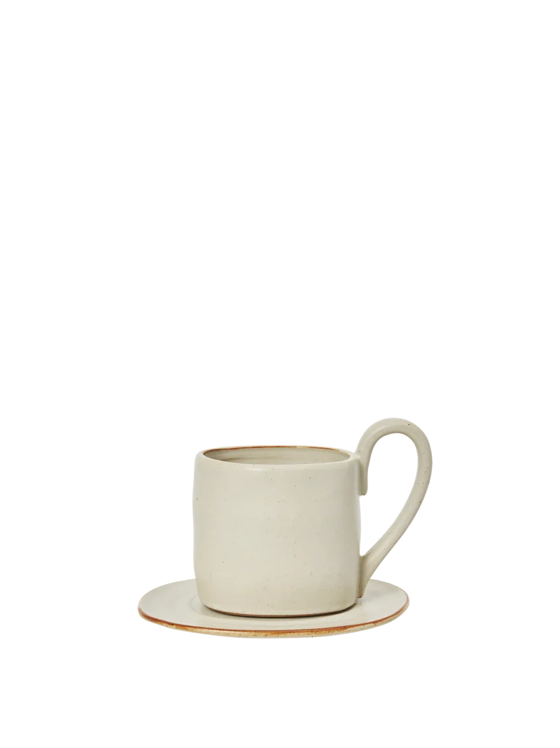 Flow Mug with Saucer - Off-White Speckle