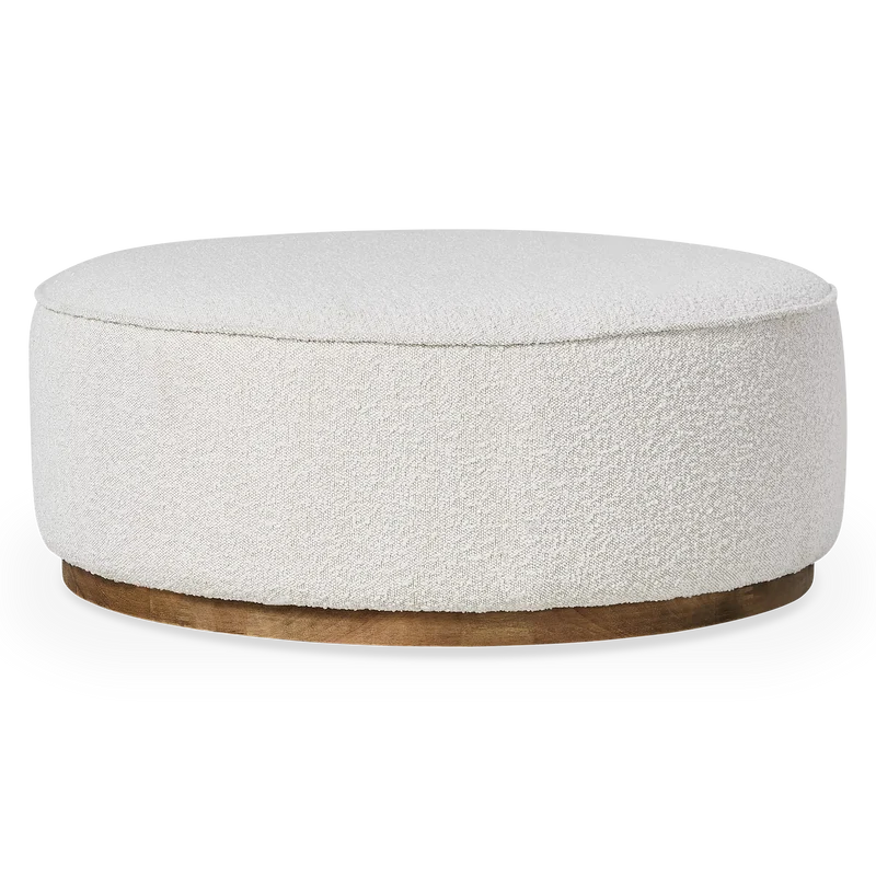 Sinclair - Large Round Bouclé Pouf with Wooden Base by Four Hands