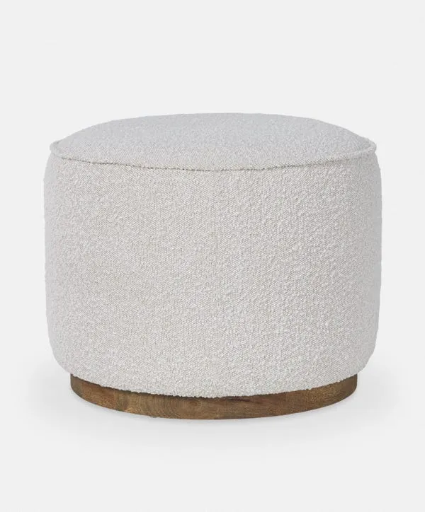 Sinclair - Round Bouclé Pouf with Wooden Base by Four Hands