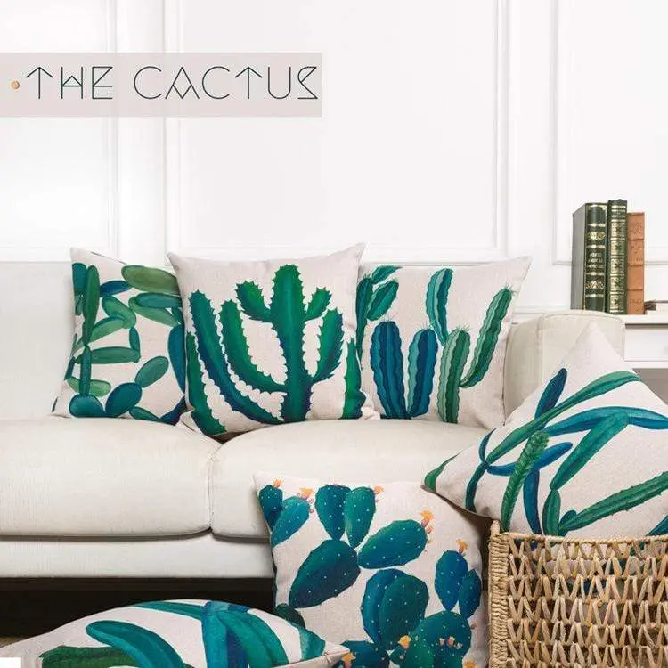 Housse de coussin motif cactus