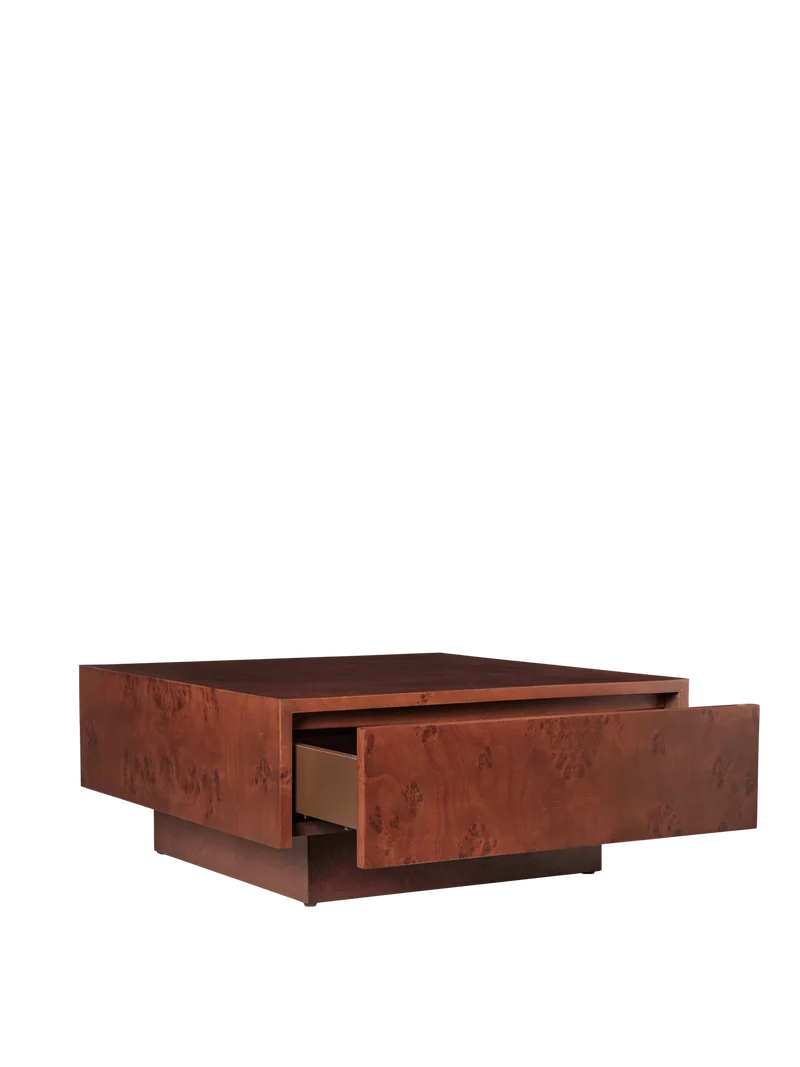 Burl Storage Coffee Table - Dark Stained Burl