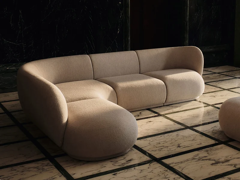 Rico Sofa Corner - Wide - Soft Bouclé - Natural