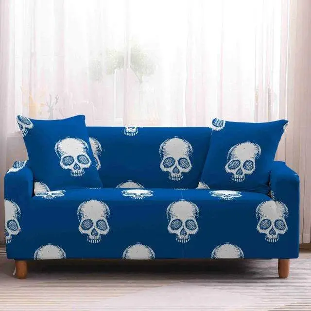 Housse canapé universelle élastique motif crâne BABY BLUE