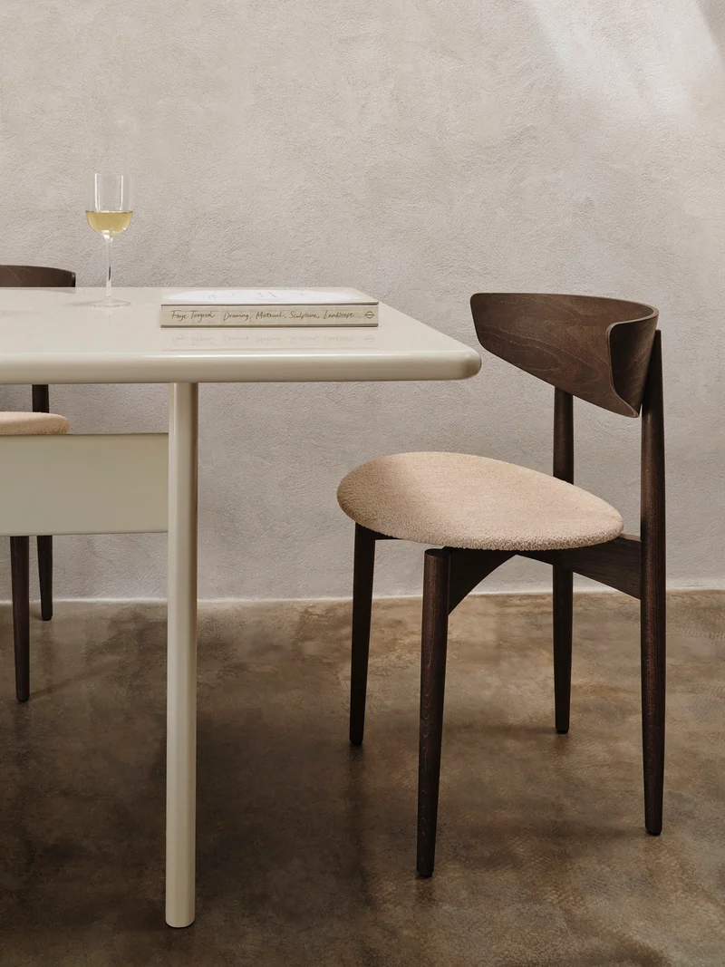 Herman Dining Chair - Upholstered Seat - Soft Bouclé - Dark Stained Beech/Natural