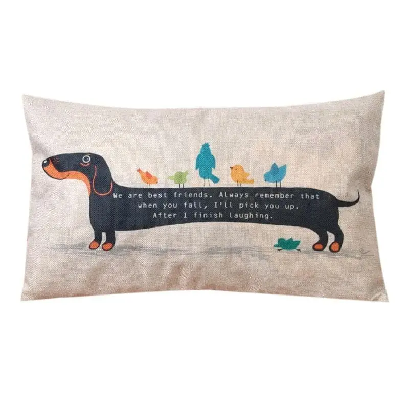 Housse de coussin et taie d'oreiller en coton et lin motif chien