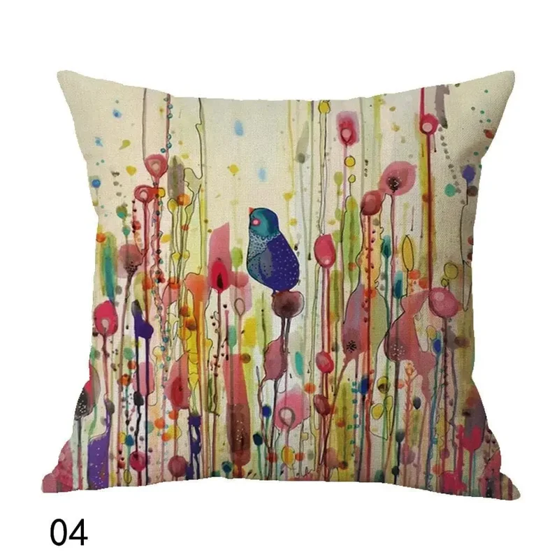Housse de coussin peint à l'huile des oiseaux