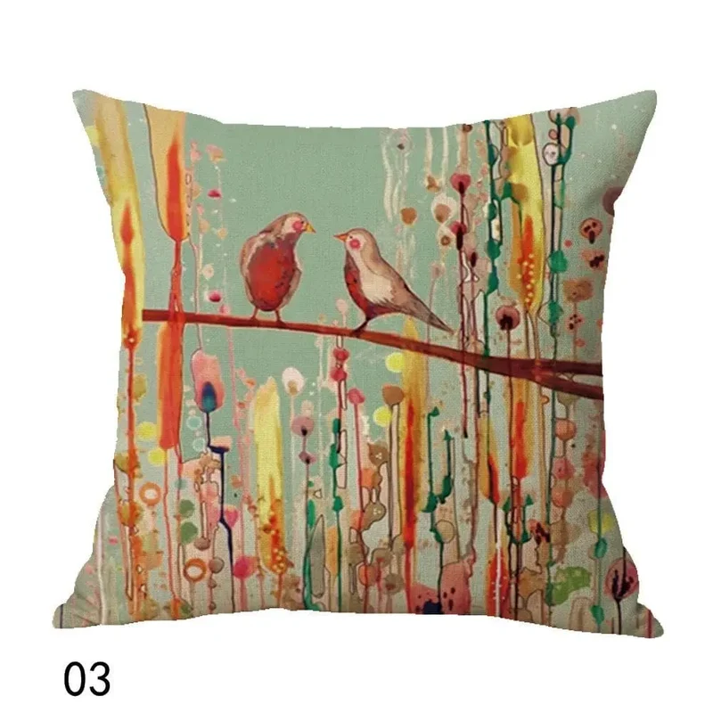 Housse de coussin peint à l'huile des oiseaux