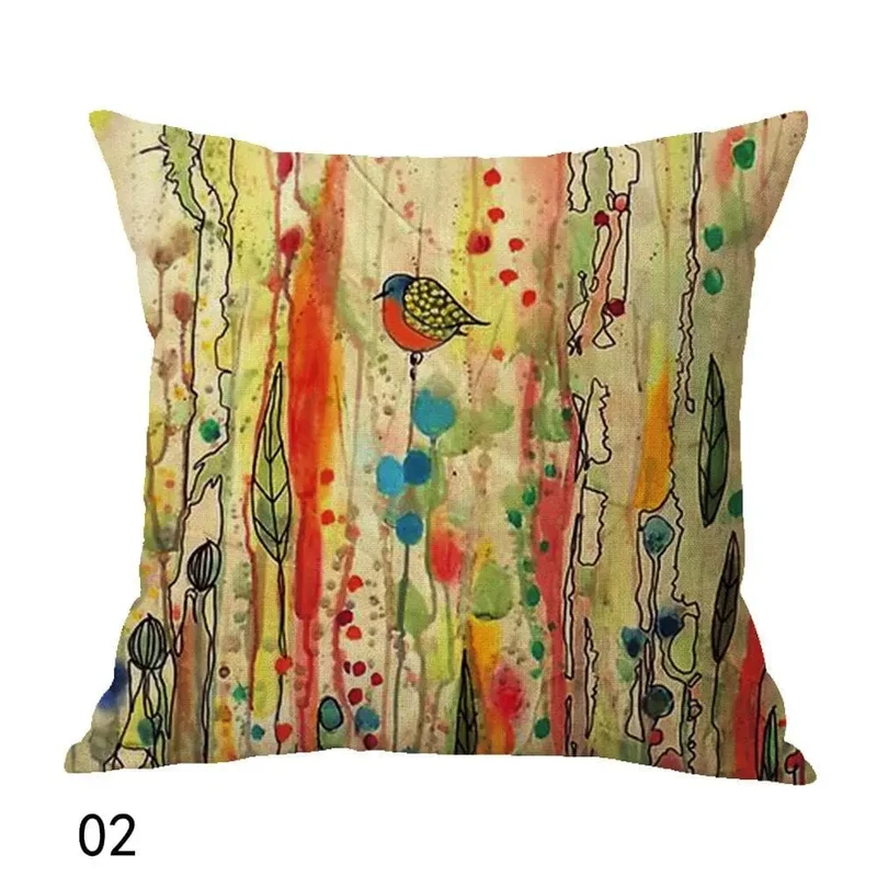 Housse de coussin peint à l'huile des oiseaux