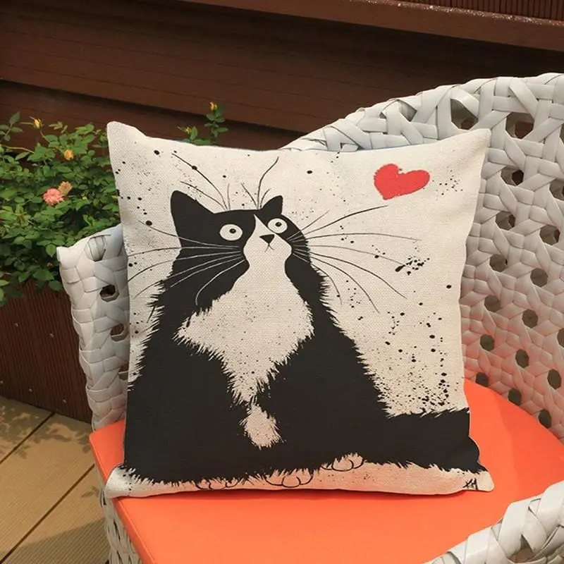 Housse de coussin canapé en coton et lin - CHAT CARTOON