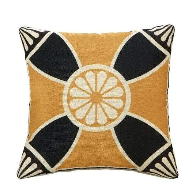 Housse de coussin géométrique Jaune Gris Noir