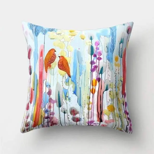 Housse coussin motif peinture oiseau-Housse De France