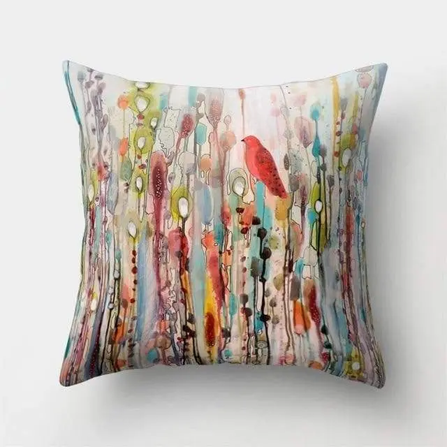 Housse coussin motif peinture oiseau-Housse De France