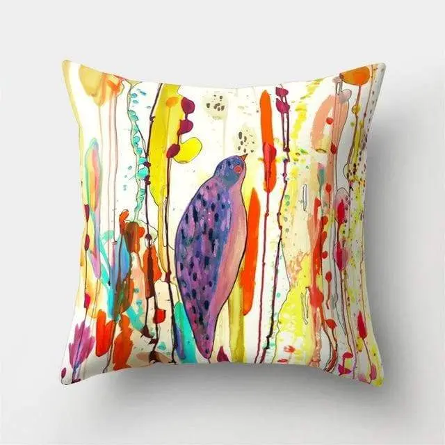 Housse coussin motif peinture oiseau-Housse De France