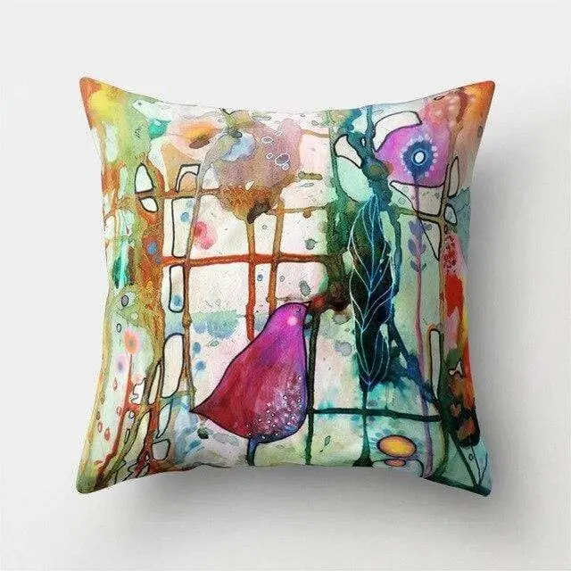 Housse coussin motif peinture oiseau-Housse De France