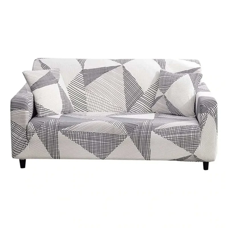 Housse canapé d'angle extensible GRIS BLANC GEO
