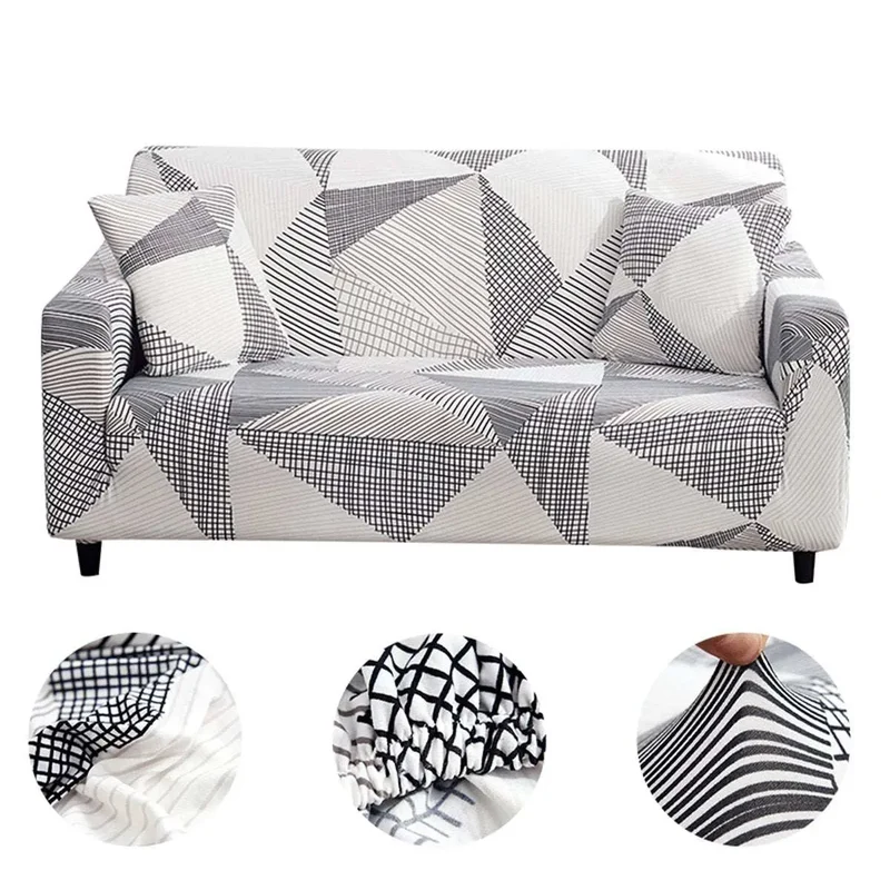 Housse canapé d'angle extensible GRIS BLANC GEO