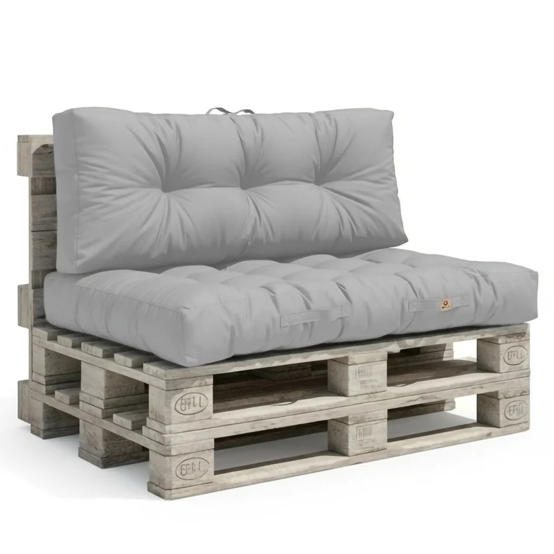 Ensemble Coussins Palette 120x80 Gris Galet - Imperméable & Épais 15cm