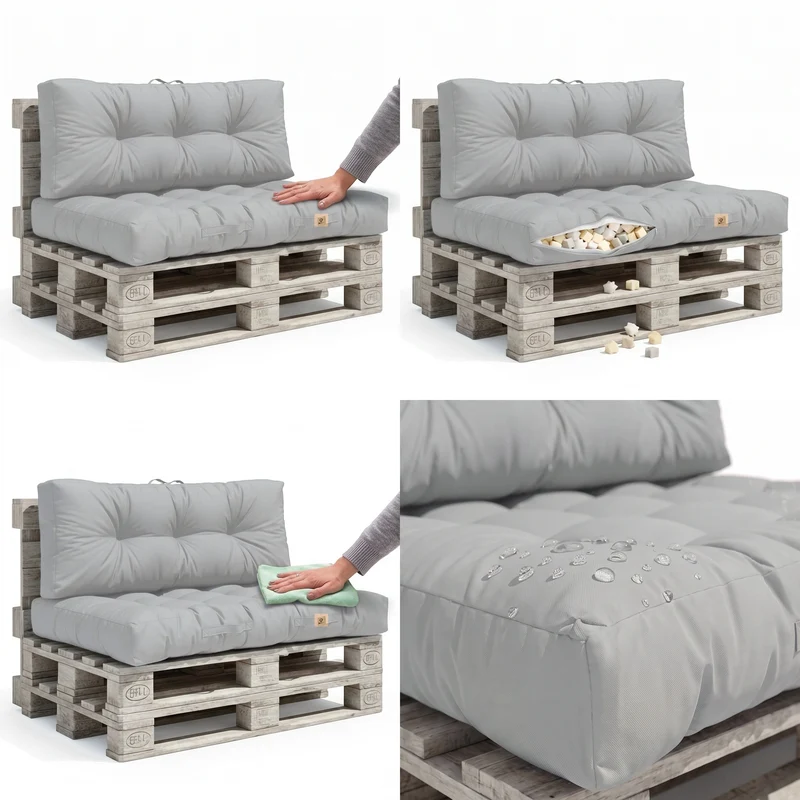 Ensemble Coussins Palette 120x80 Gris Galet - Imperméable & Épais 15cm