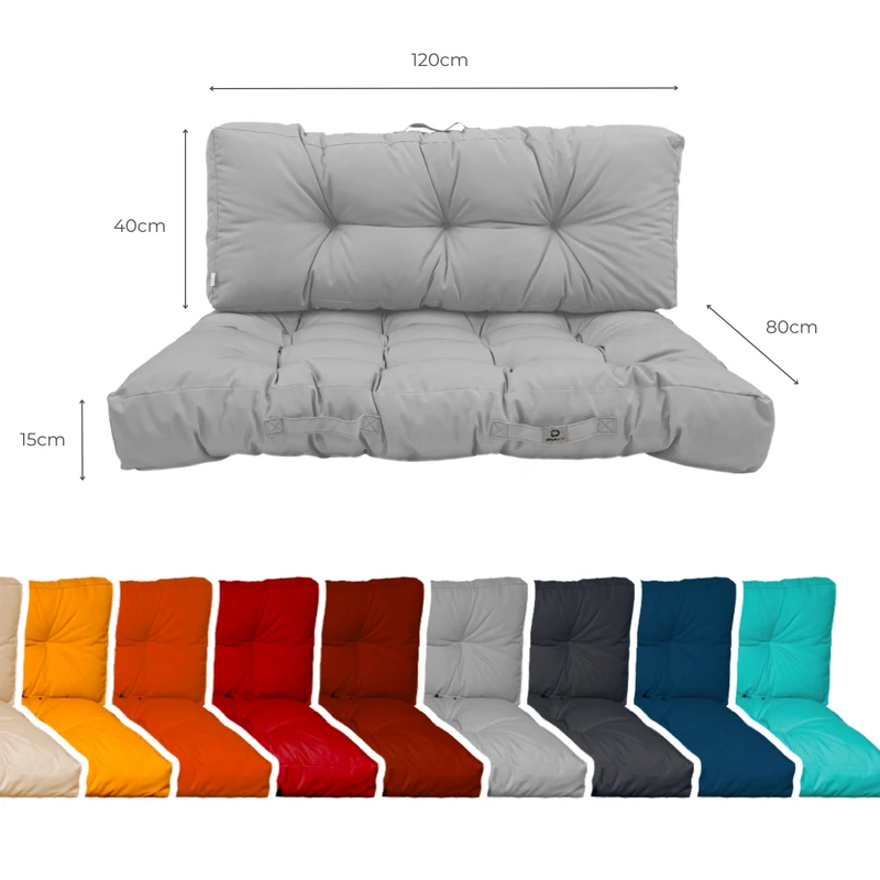 Ensemble Coussins Palette 120x80 Gris Galet - Imperméable & Épais 15cm