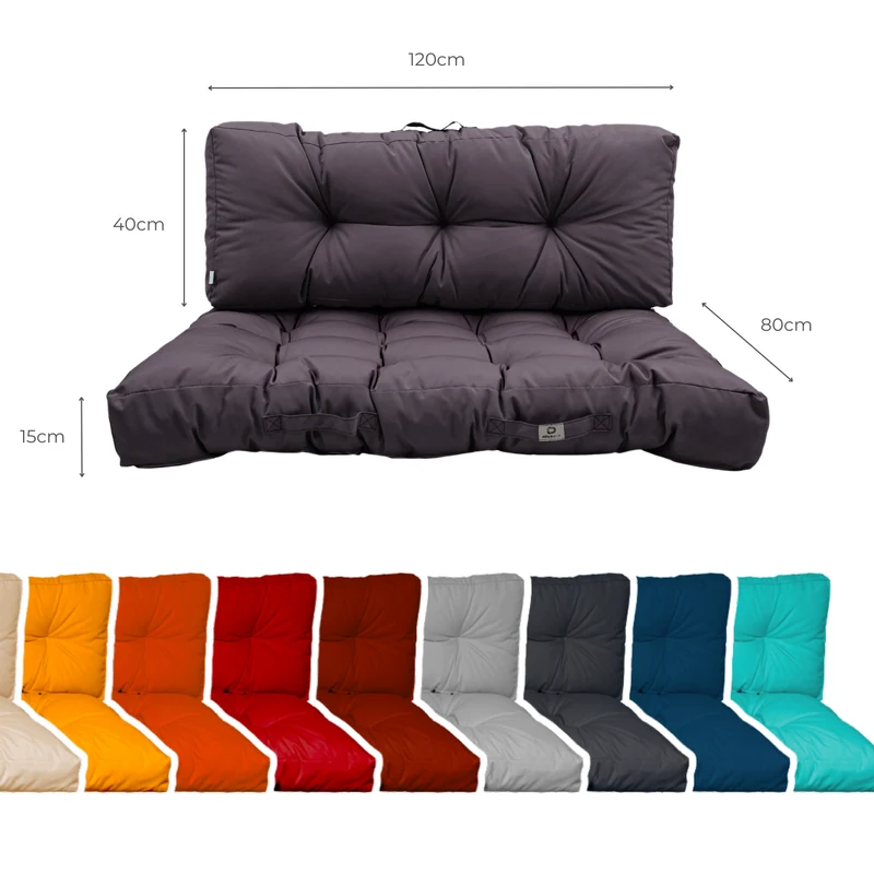 Ensemble Coussins Palette 120x80 Gris Carbone - Imperméable & Épais 15cm