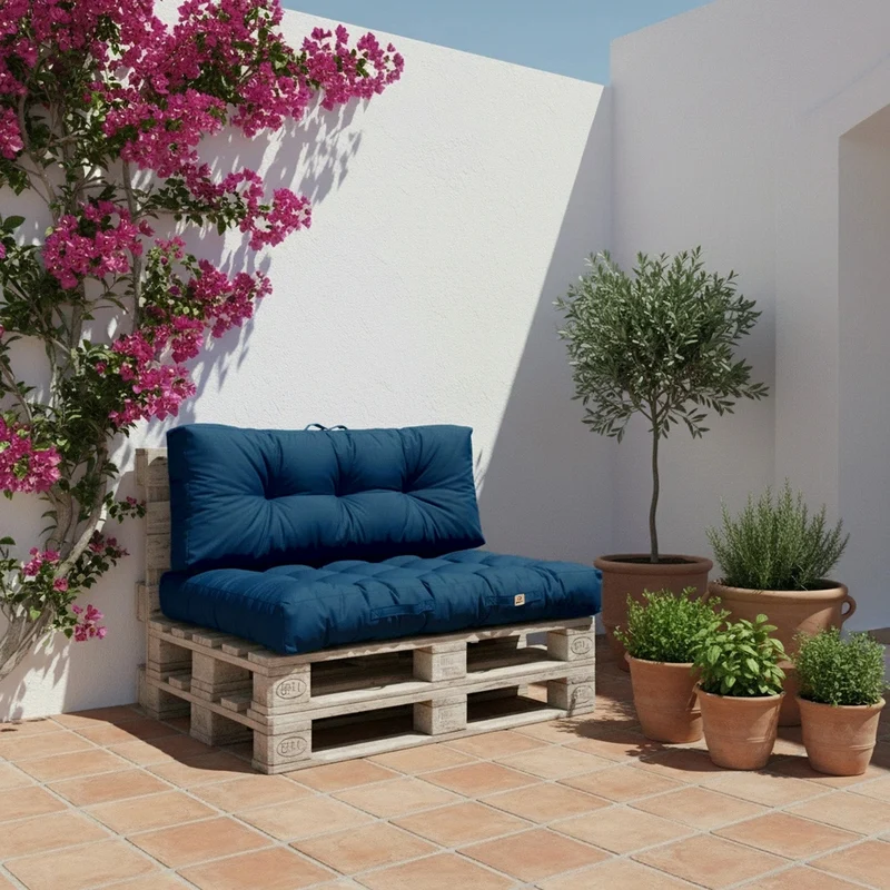 Ensemble Coussins Palette 120x80 Bleu Pétrole - Imperméable & Épais 15cm