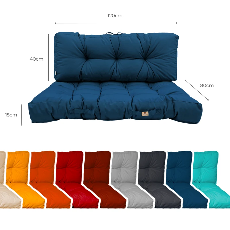Ensemble Coussins Palette 120x80 Bleu Pétrole - Imperméable & Épais 15cm
