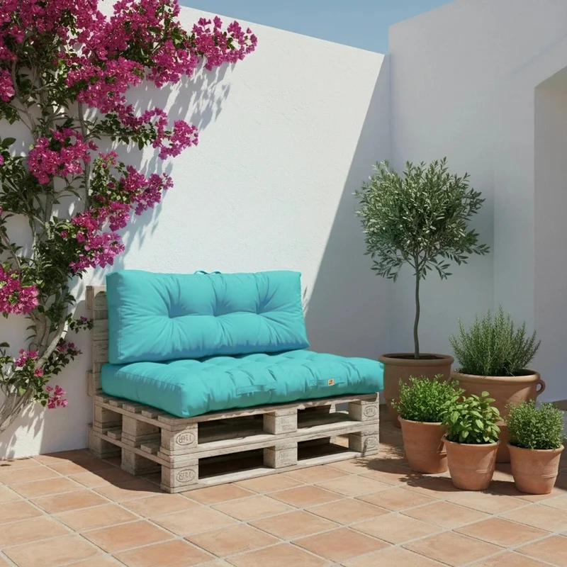 Ensemble Coussins Palette 120x80 Bleu Caraïbes - Imperméable & Épais 15cm