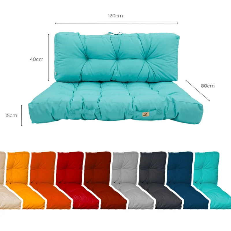 Ensemble Coussins Palette 120x80 Bleu Caraïbes - Imperméable & Épais 15cm