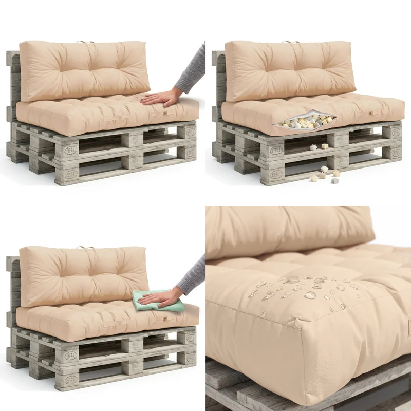 Ensemble Coussins Palette 120x80 Beige - Imperméable & Épais 15cm