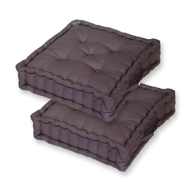 Lot de 2 Coussins de Sol Géant 60x60 Gris Carbone - Épais 15cm & Poignée