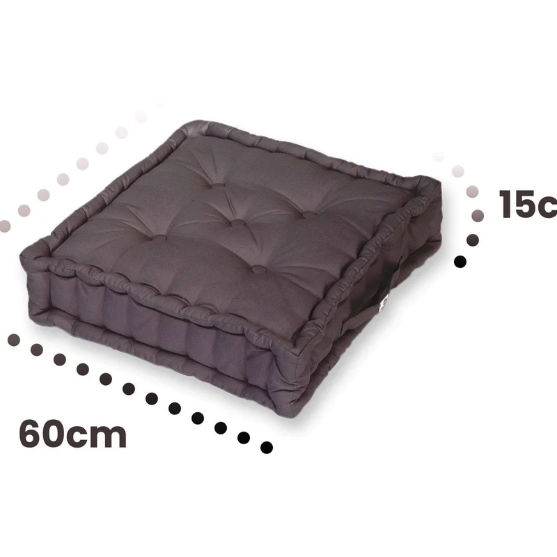 Lot de 2 Coussins de Sol Géant 60x60 Gris Carbone - Épais 15cm & Poignée