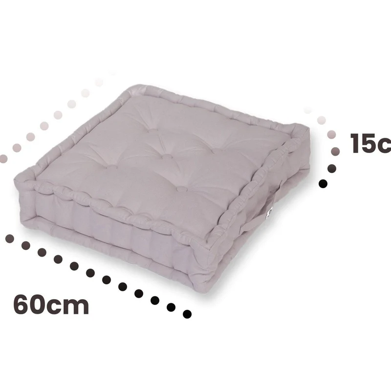 Lot de 2 Coussins de Sol Géant 60x60 Gris Galet - Épais 15cm & Poignée