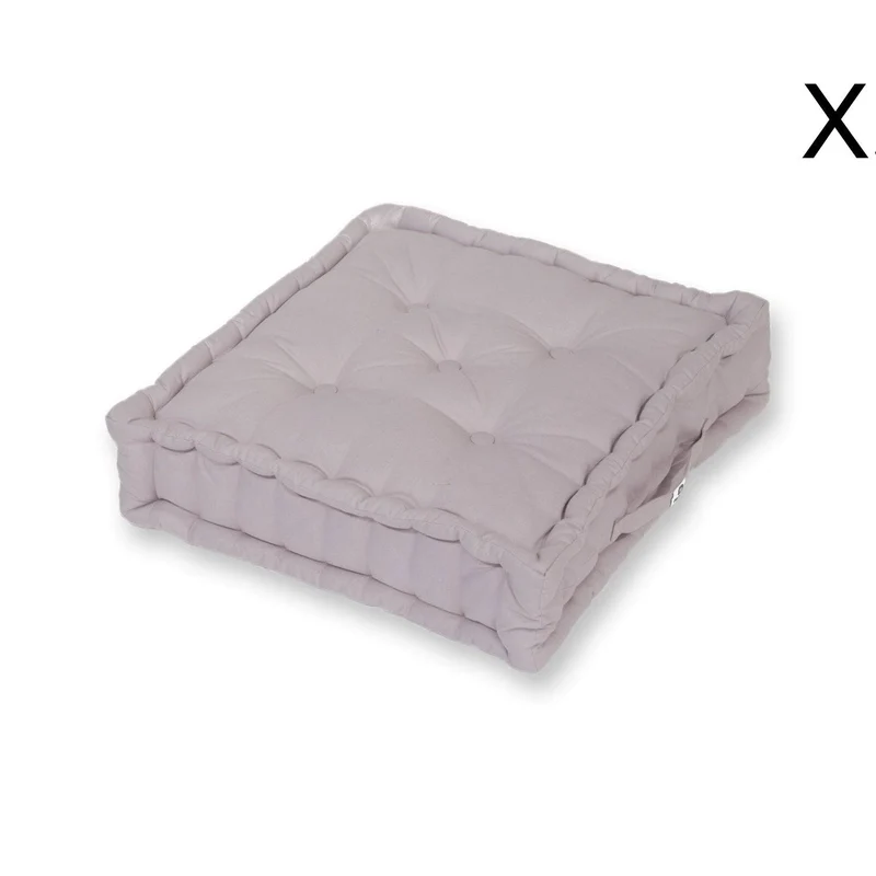 Lot de 2 Coussins de Sol Géant 60x60 Gris Galet - Épais 15cm & Poignée