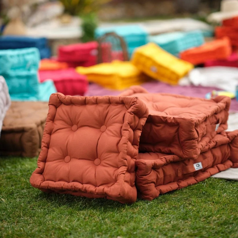 Lot de 2 Coussins de Sol Géant 60x60 Terracotta - Épais 15cm & Poignée