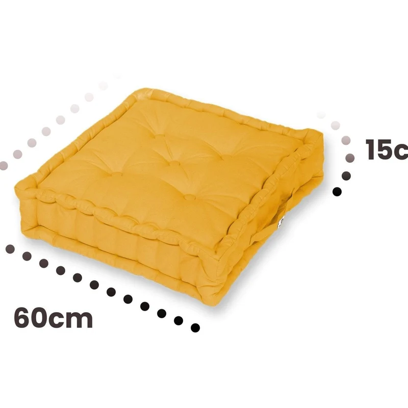 Lot de 2 Coussins de Sol Géant 60x60 Jaune - Épais 15cm & Poignée