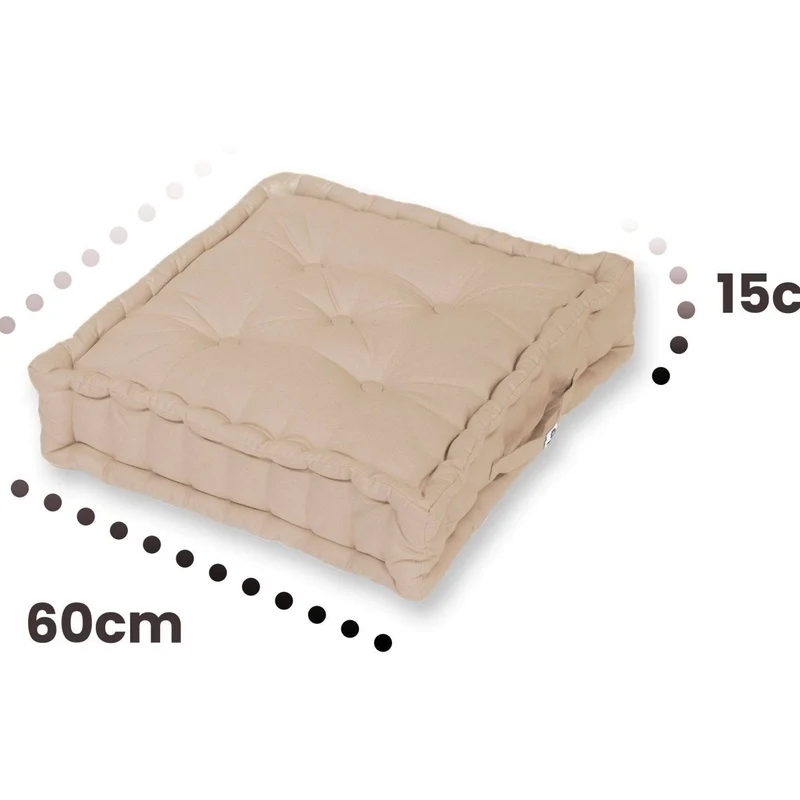 Lot de 2 Coussins de Sol Géant 60x60 Beige Clair - Épais 15cm & Poignée