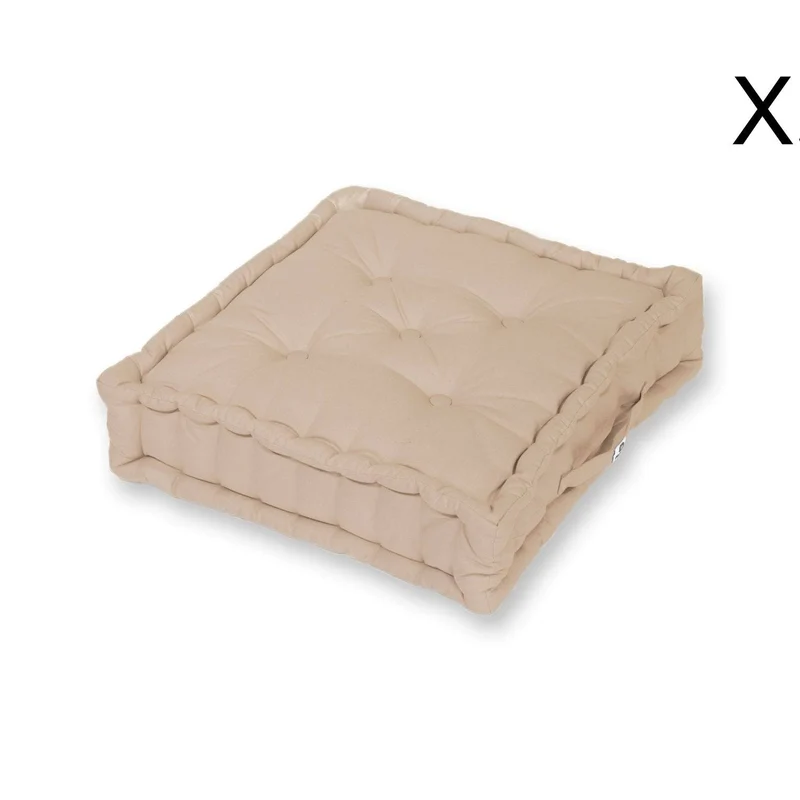 Lot de 2 Coussins de Sol Géant 60x60 Beige Clair - Épais 15cm & Poignée