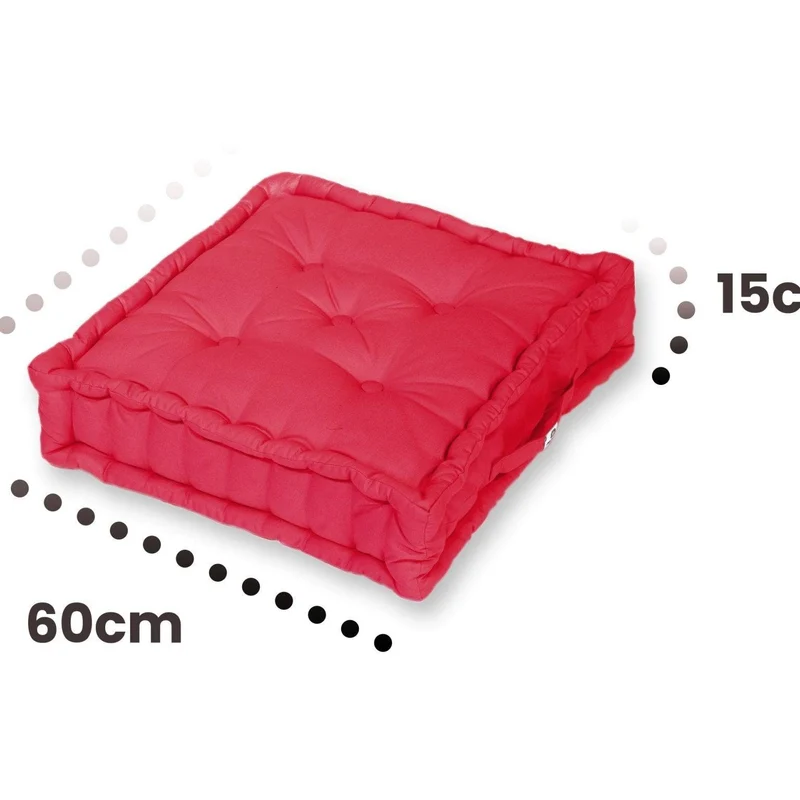 Lot de 2 Coussins de Sol Géant 60x60 Rouge Piment - Épais 15cm & Poignée