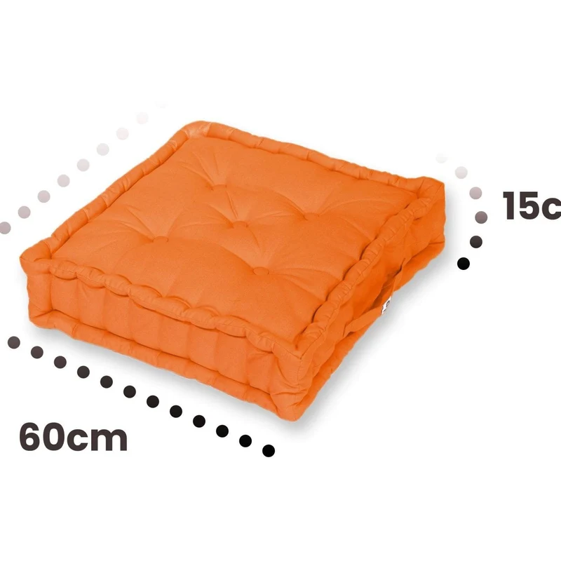 Lot de 2 Coussins de Sol Géant 60x60 Orange - Épais 15cm & Poignée