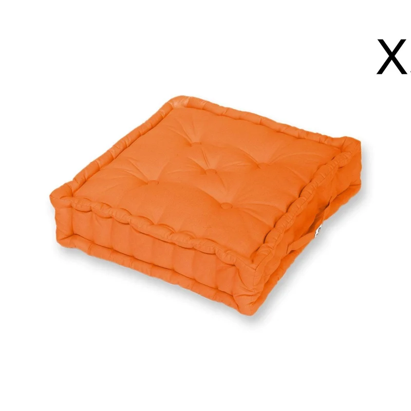 Lot de 2 Coussins de Sol Géant 60x60 Orange - Épais 15cm & Poignée