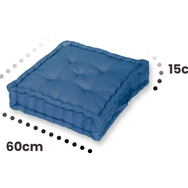 Lot de 2 Coussins de Sol Géant 60x60 Bleu Pétrole - Épais 15cm & Poignée