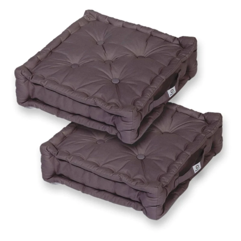 Lot de 2 Coussins de Sol XL 50x50 Gris Carbone - Épais 15cm & Poignée