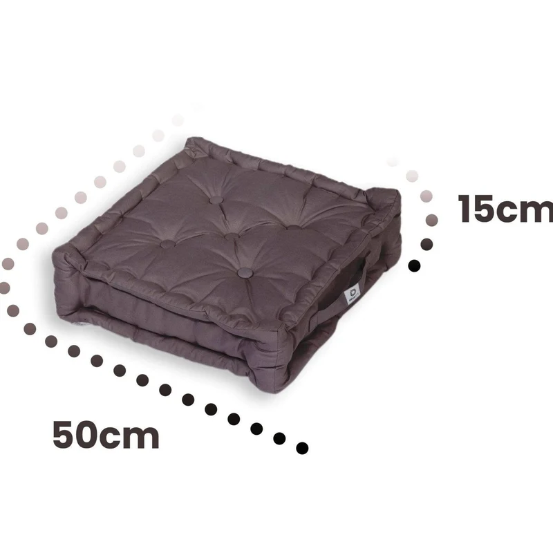Lot de 2 Coussins de Sol XL 50x50 Gris Carbone - Épais 15cm & Poignée