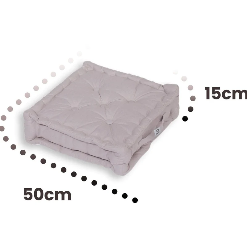 Lot de 2 Coussins de Sol XL 50x50 Gris Galet - Épais 15cm & Poignée